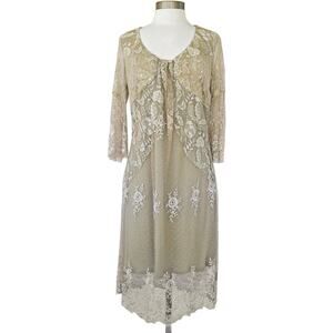 SPENCER ALEXIS Lace Midi Dress Size 12 Beige Party Vintage
